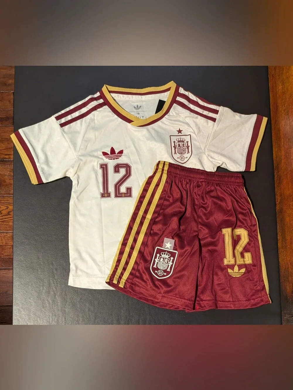 adidas Toddler Kids Spain Espana Leia 12 Soccer Jersey & Shorts 18 3-4 Years NWT